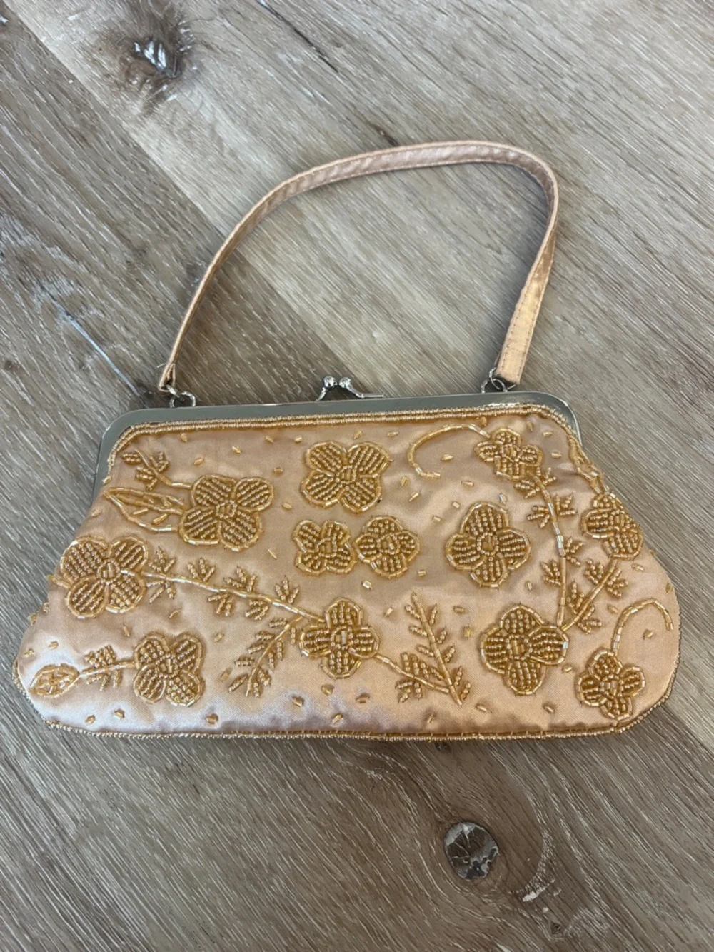 Vintage Beaded Gold Satin Evening Clutch